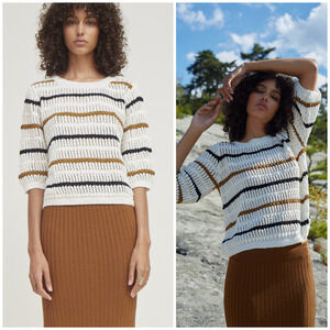 ELEVEN SIX $328 XS Malo Sweater Open knit textured stitch striped